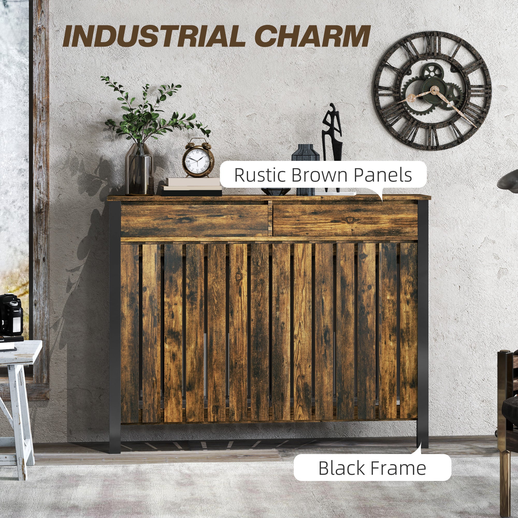 Kozy - 93 x 119cm Rustic-Look Radiator Cover - Brown/Black