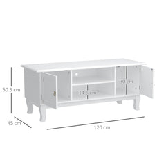 Kozy TV Unit up to 55", 2 Doors TV Cabinet with Open Storage Shelves and Cable Management for Living Room, Bedroom, Entertainment Room, 120L x 45W x 50.5H, White