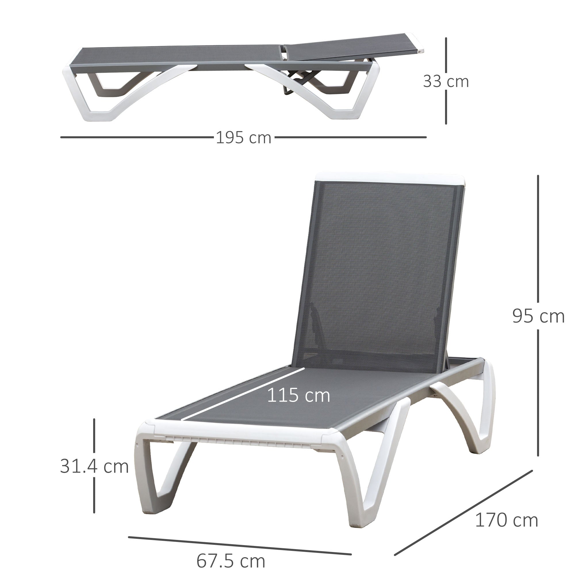 Kozy Aluminium Frame Sun Lounger, with Adjustable Back - Grey