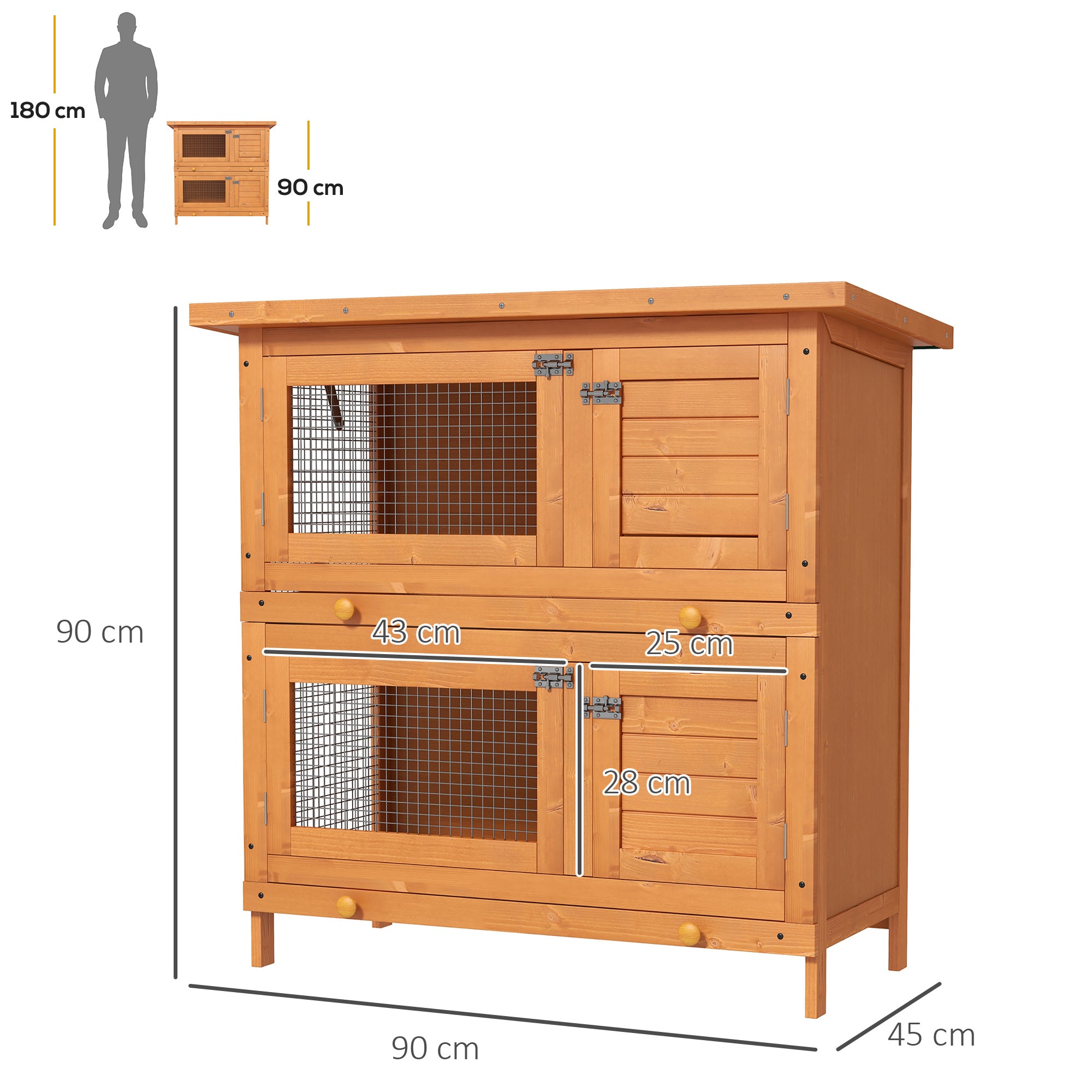 Pawhut Wooden Rabbit Hutch 2 Tiers Bunny House Rabbit Cage w/ Slide