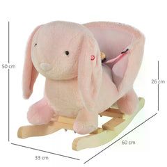 HOMCOM Rabbit Plush Rocking Ride On for Toddlers, with Sound Effects, Soft & Safe Toy, Pink