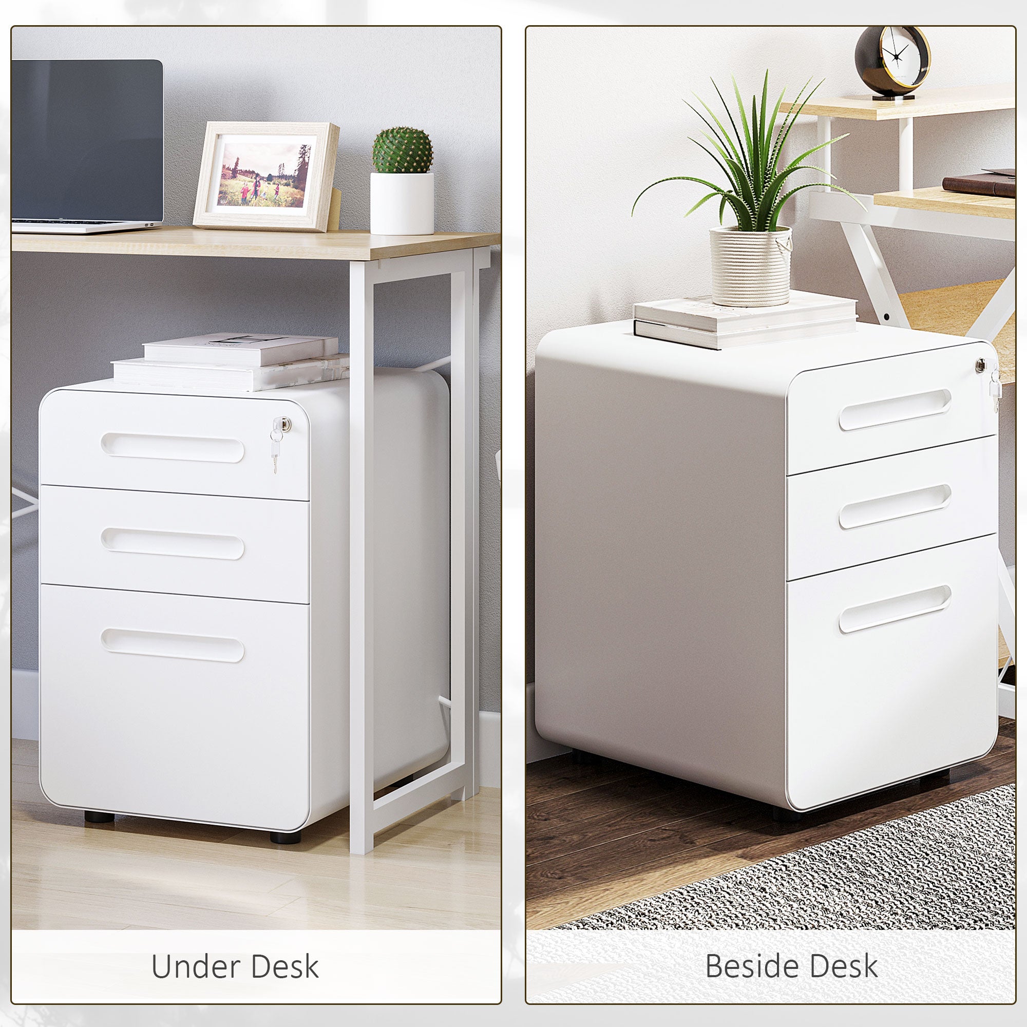 Kozy Lockable File Cabinet with 3 Drawers, Vertical Office Drawer for A4, Letter, Legal Size, Anti-tilt Design, Pre-Assembled Body, White