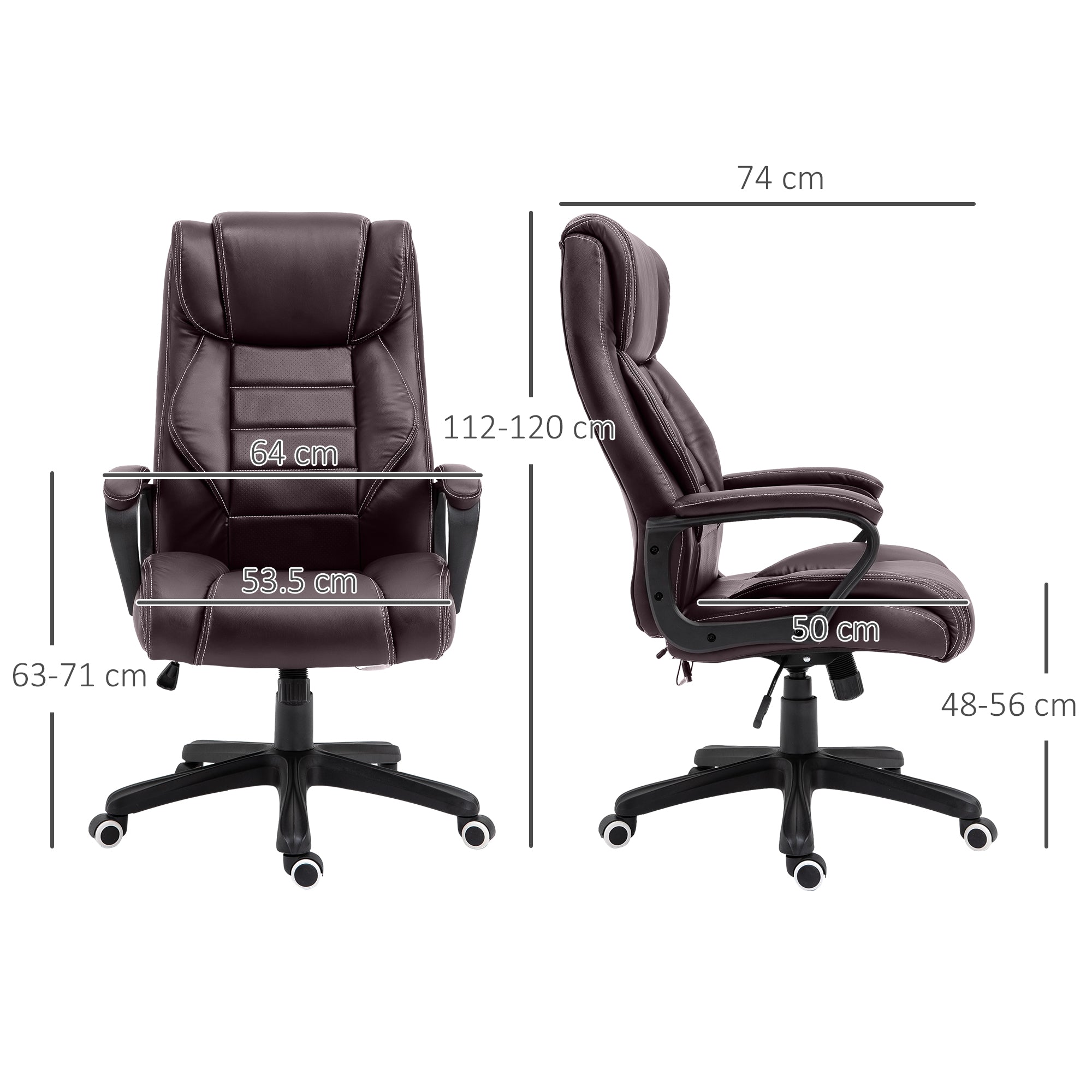 Kozy Office Chair with 6-Point Maaage, PU Desk Chair with Padded Seat and Armrest, Computer Chair with Tilt Function for Home, Brown