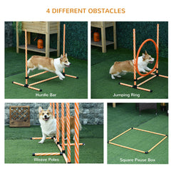 Kozy Dog Agility Equipment Pet Training Set with Adjustable Height Jump Ring Hurdle Whistle Weave Poles Square Pause Box Carry Bag