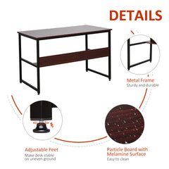 HOMCOM Computer Desk w/Storage Shelf Adjustable Feet Metal Frame Home Office Laptop Study Writing Workstation Table Brown