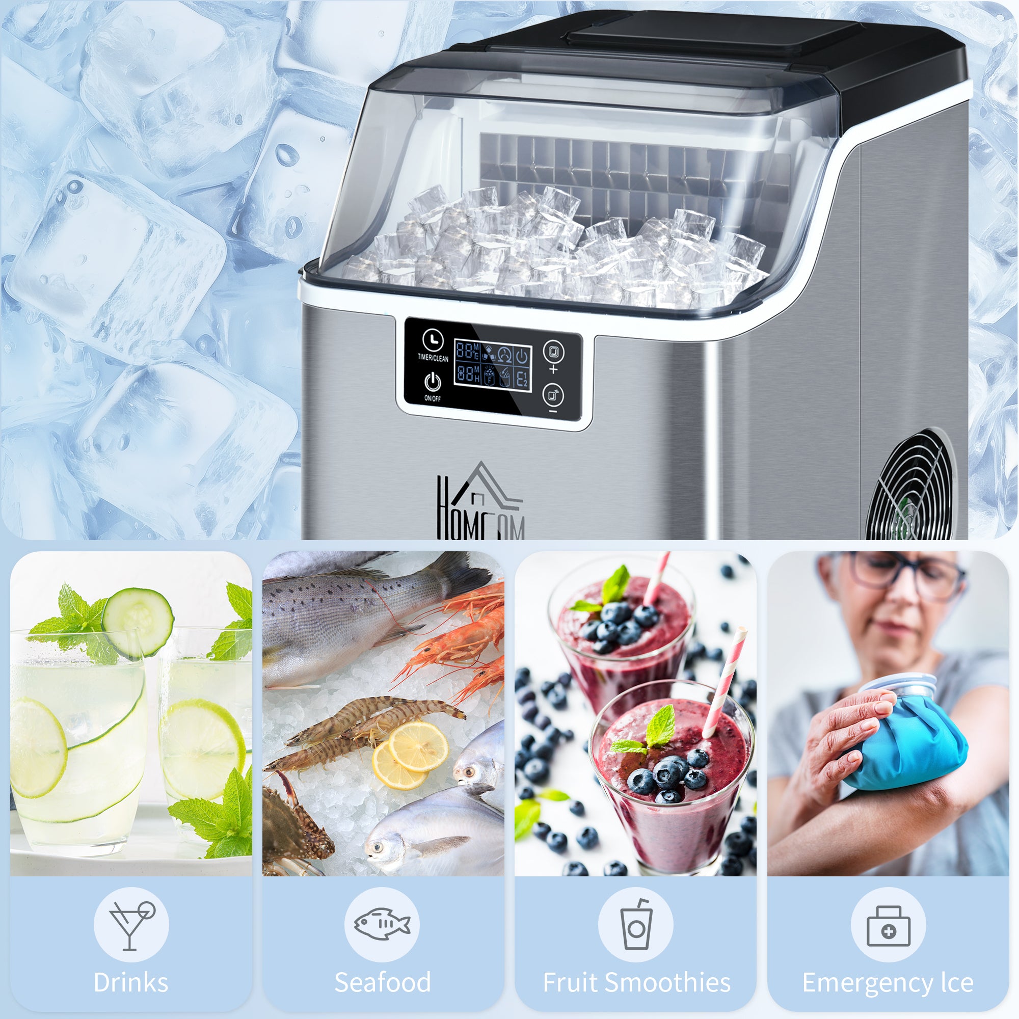 Kozy 3.2L Compact Ice Machine, with LCD Screen and Accessories - Silver-Tone