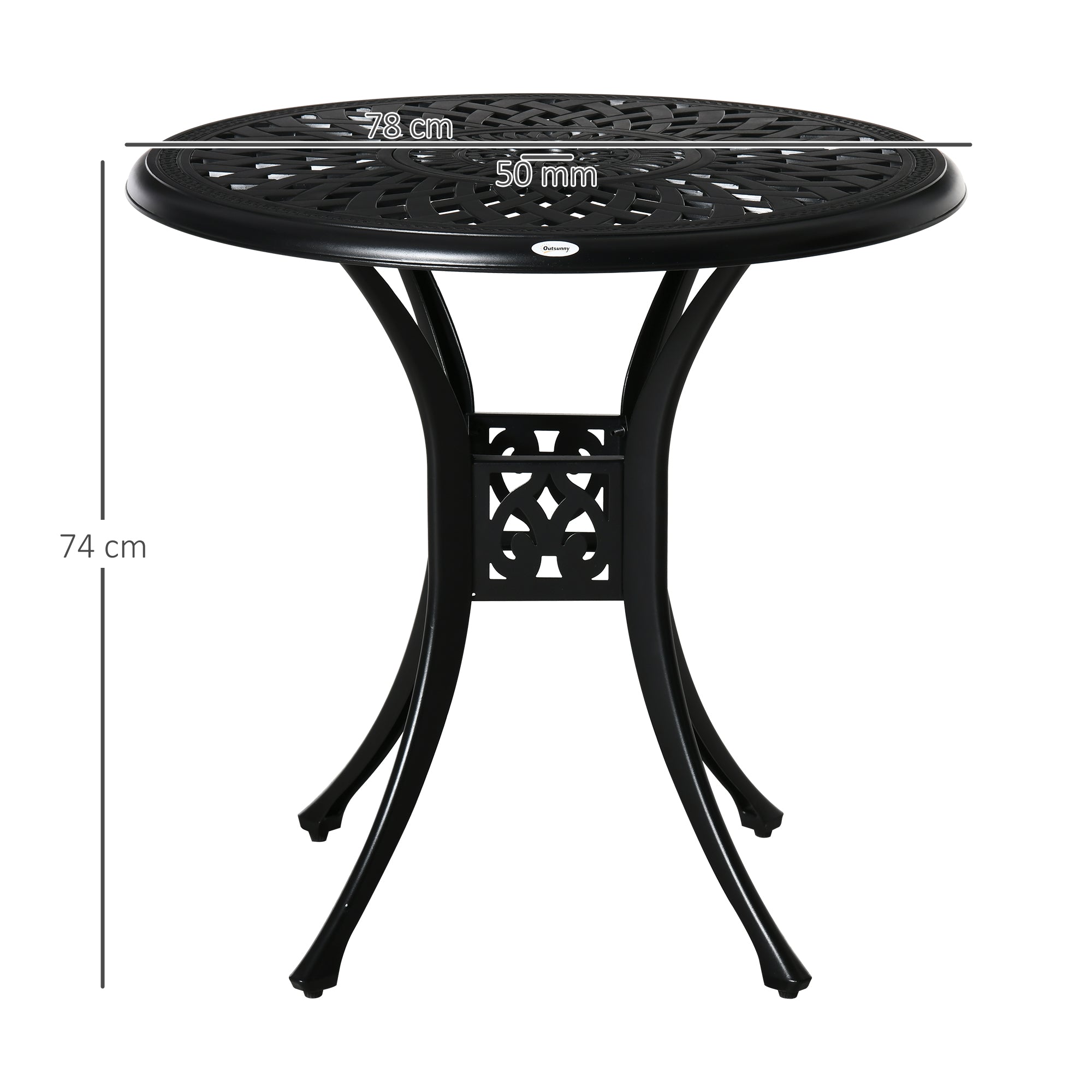 Kozy 78 cm Round Garden Dining Table with Parasol Hole Antique Cast Aluminium Outdoor Table Only, Black