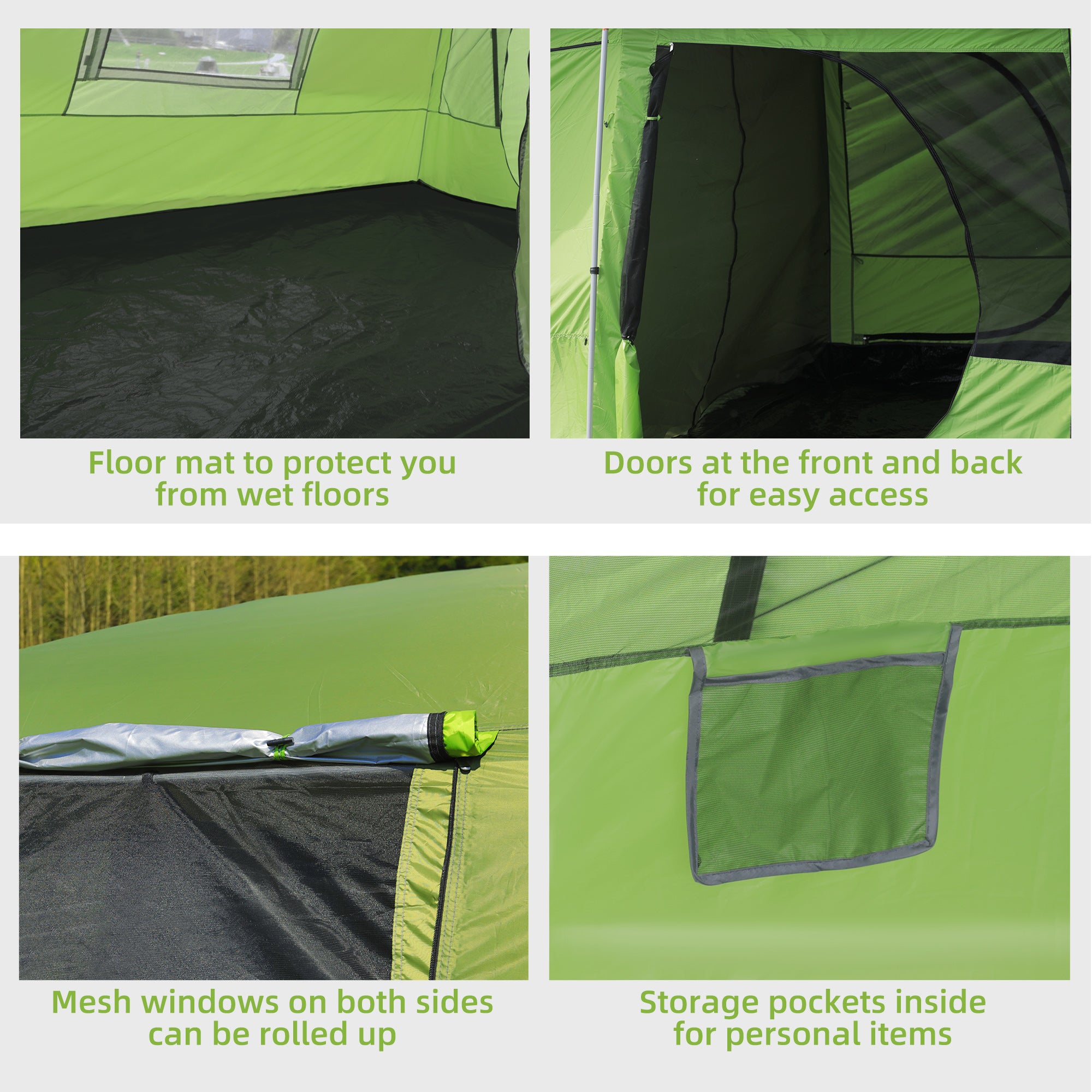 Kozy Tunnel Tent Camping Shelter w/ Porch, Two Rooms, Lamp Hook, Portable Carry Bag