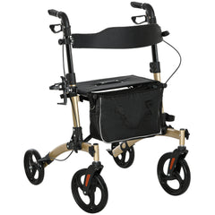 Kozy Folding Rollator with Cane Holder, Adjustable Handle Height and Aluminum Frame, 4 Wheeled Mobility Walker with Seat and Bag, Gold