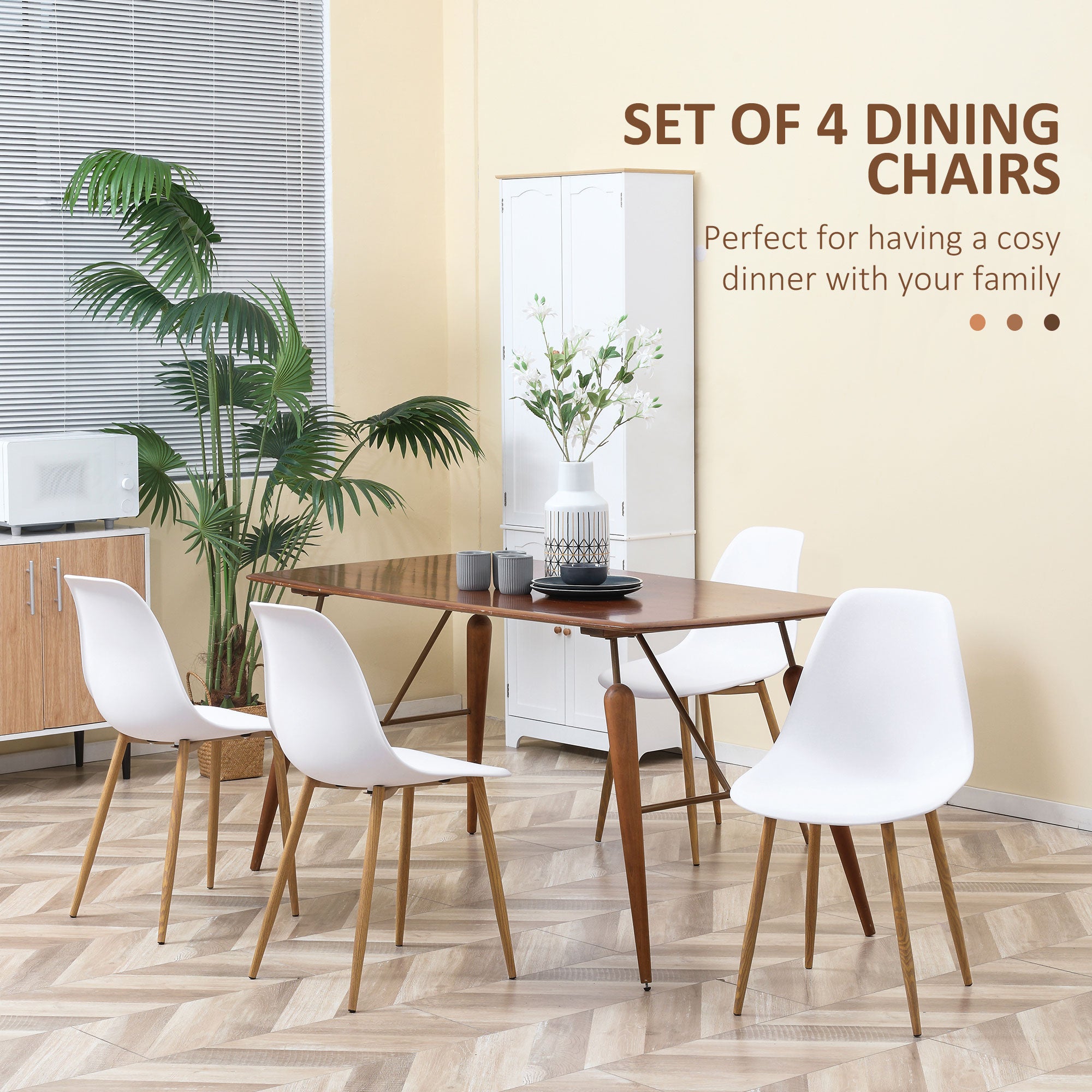 Kozy Modern Dining Chairs Set of 4, Kitchen Chairs with Backrest and Steel Legs for Dining Room, Living Room, White