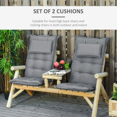 Kozy Set of 2 Outdoor Chair Cushions, High Back Padded Patio Chair with Pillow for Indoor and Outdoor Use, Dark Grey