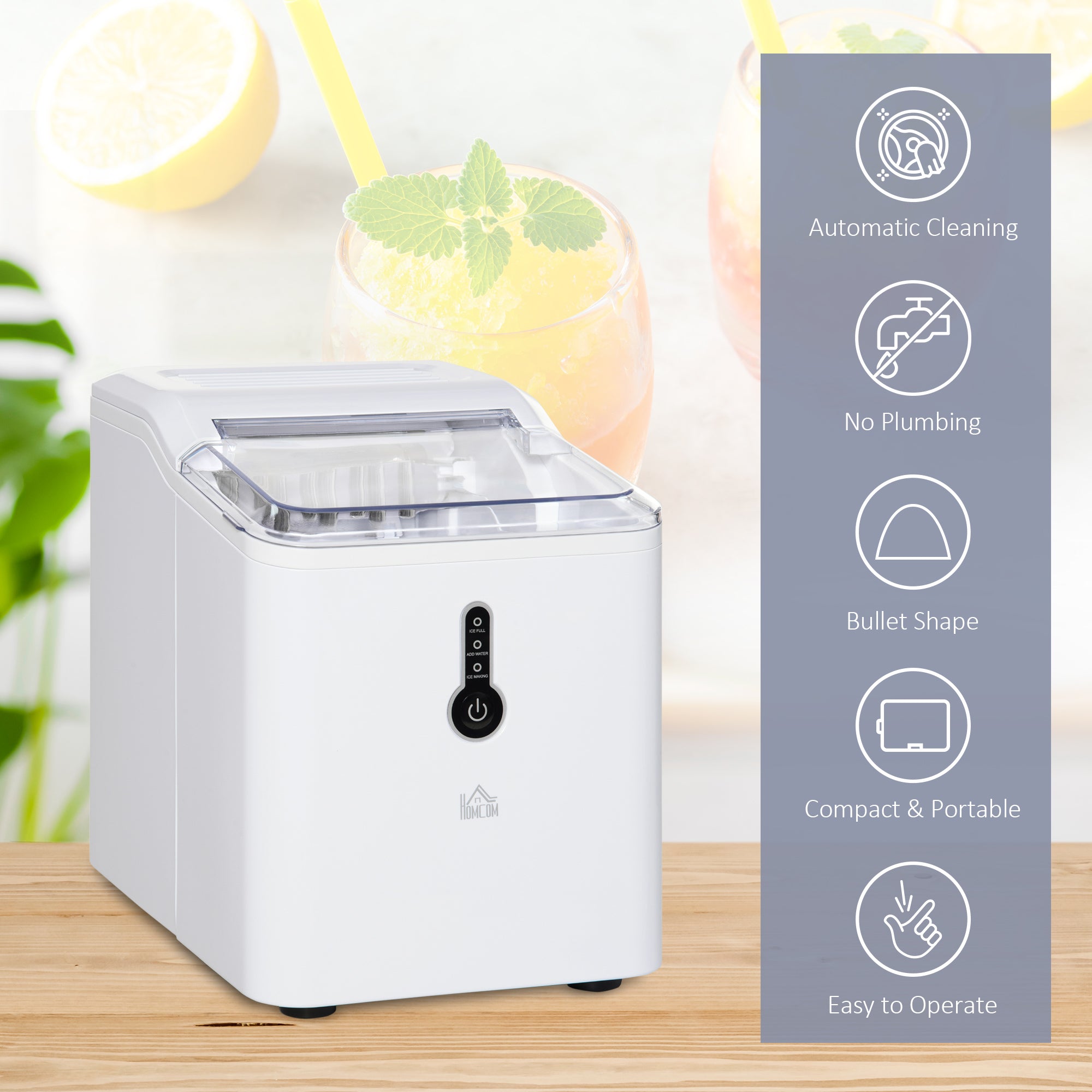 Kozy Ice Maker Machine, 1.5L Countertop Ice Cube Maker with Self-Cleaning, 9 Cubes Ready in 8 Mins, 12kg in 24 Hrs, No Plumbing with Basket, White