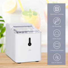 Kozy Ice Maker Machine, 1.5L Countertop Ice Cube Maker with Self-Cleaning, 9 Cubes Ready in 8 Mins, 12kg in 24 Hrs, No Plumbing with Basket, White