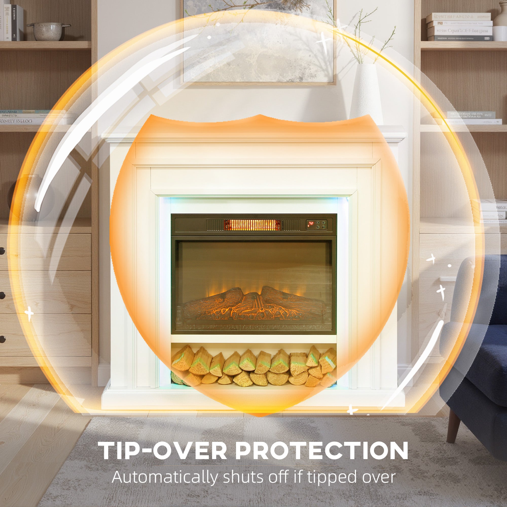 Kozy Electric Fireplace with Surround, LED Lights, 38" 1800W Inset Electric Fire and Mantel Reach up to 30 m² with Realistic Flame Effect & 3 Brightness, Remote & Timer for Living Room, White