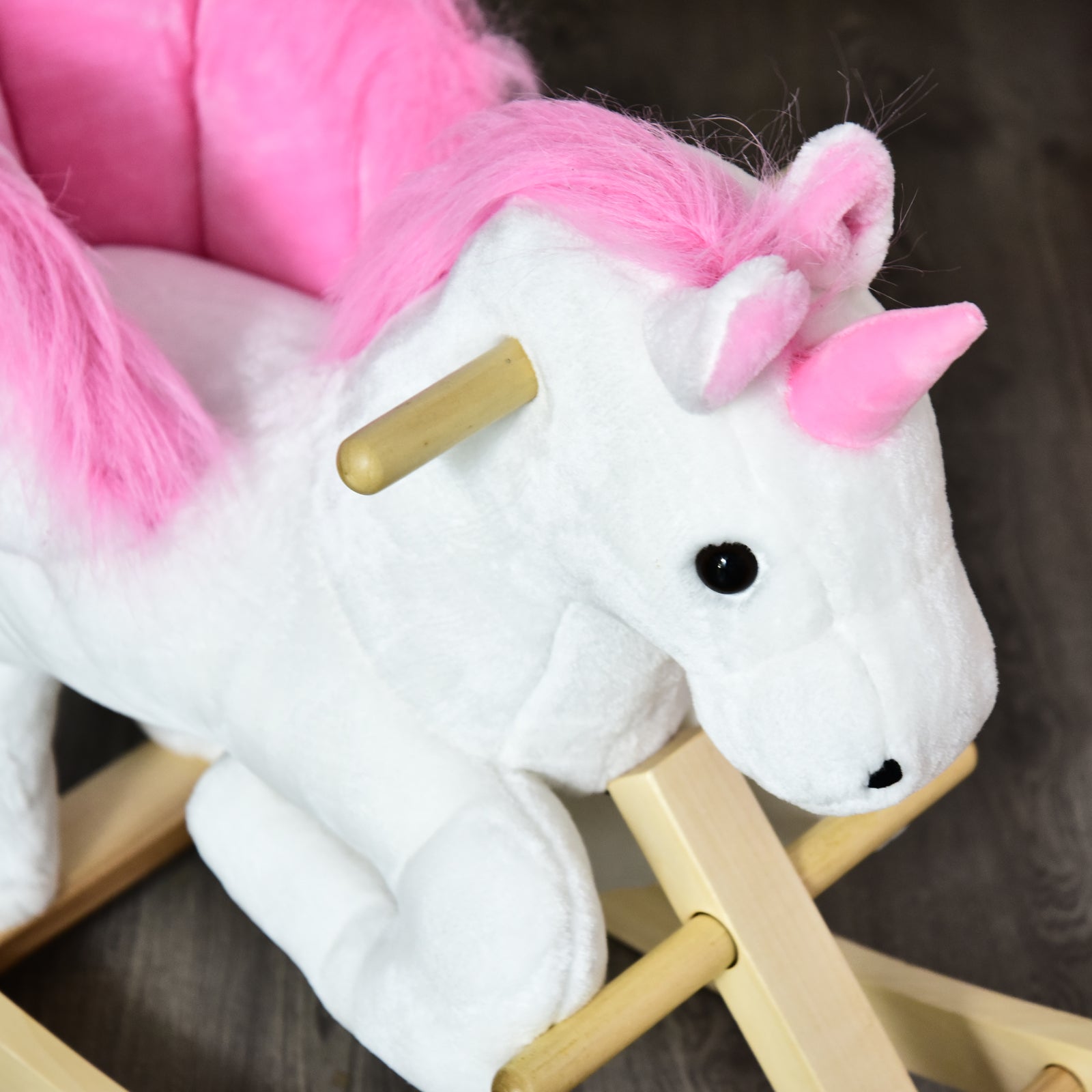 HOMCOM Unicorn Rocking Horse Kids Wooden Ride On Plush Toy w/ Music