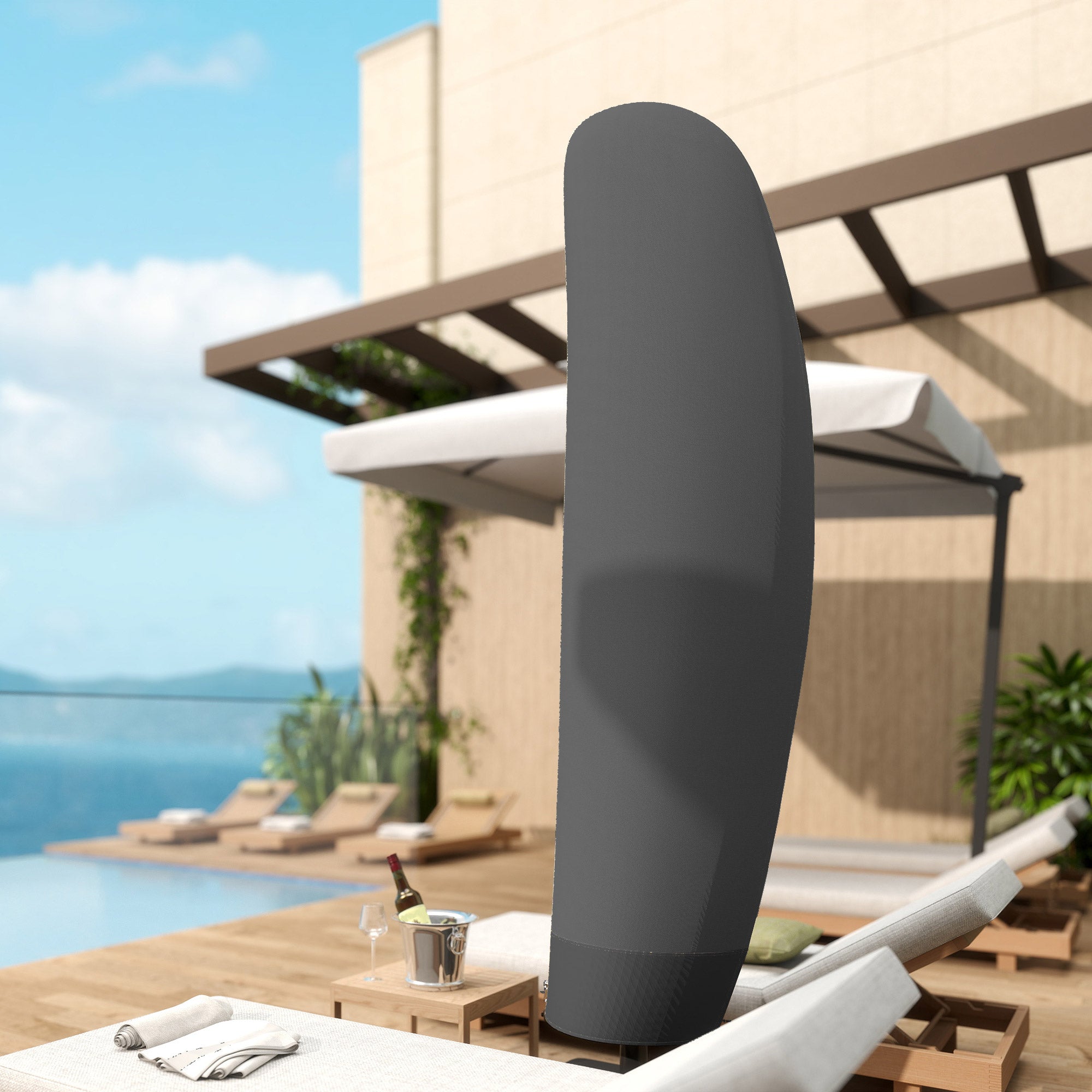 Kozy - Parasol Cover, 600D Oxford Cantilever Umbrella Cover Fit for 2-4m Parasol, Banana Umbrella Protector with Zipper for Outdoor Garden, Patio, Black