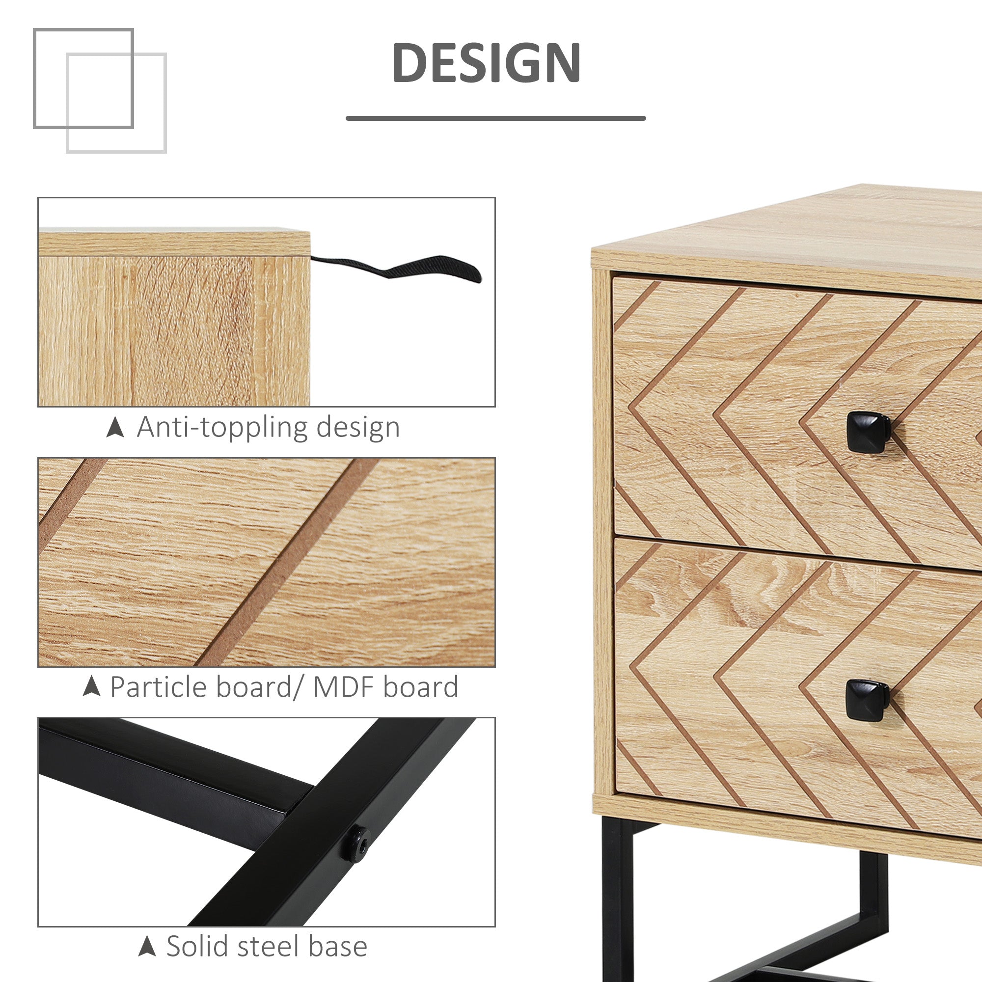 HOMCOM Unique Bedside Cabinet, Two