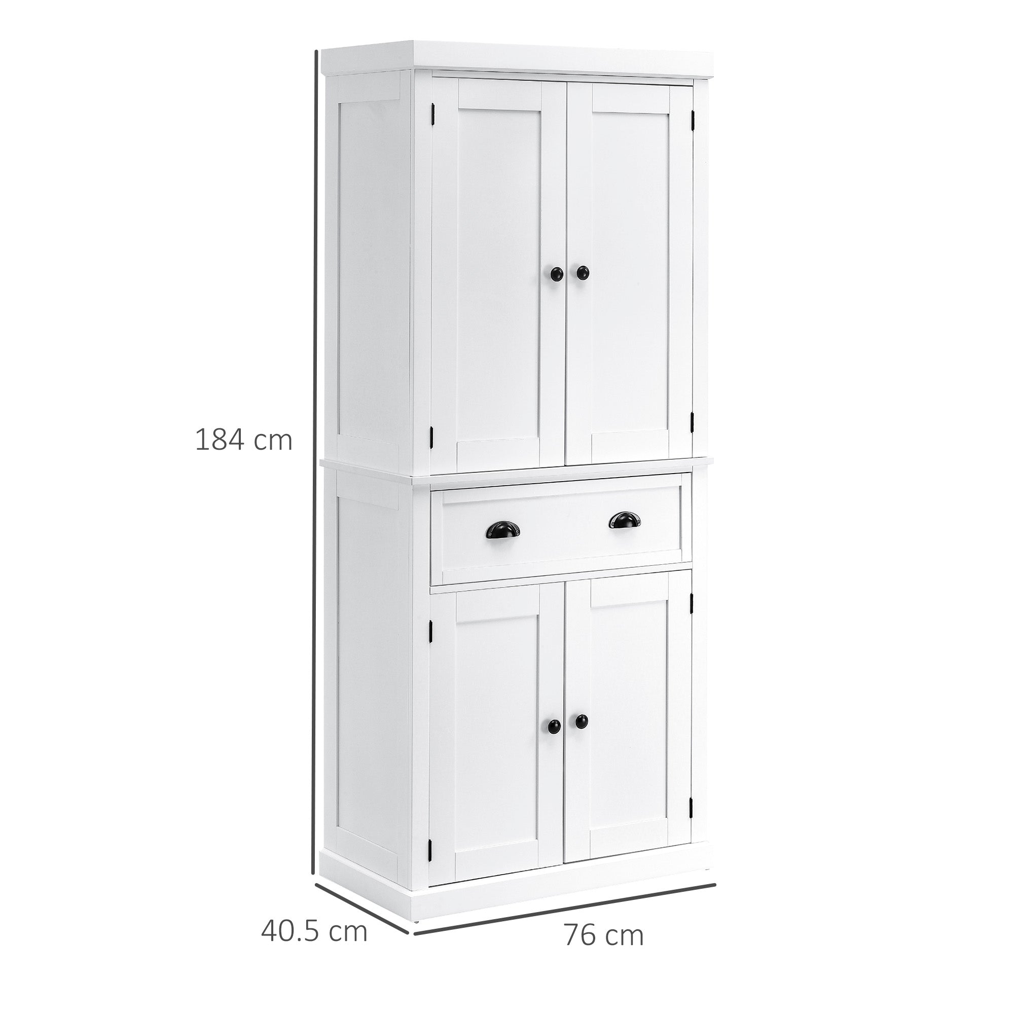 HOMCOM Freestanding Kitchen Pantry Cabinet Traditional Colonial Style Storage Cupboard, 76L x 40.5W x 184H cm, White