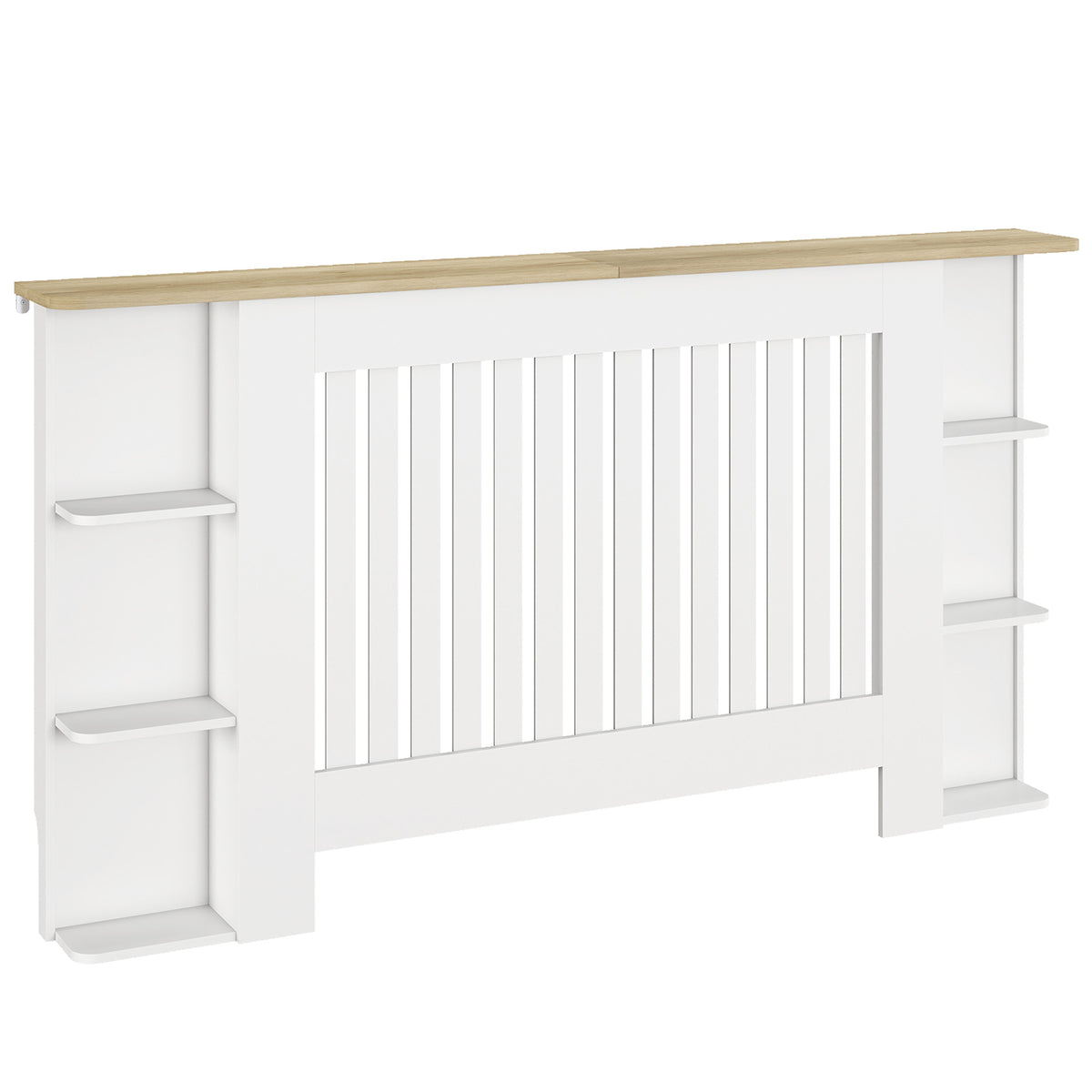 Kozy Radiator Cover with Open Storage Shelves, Vertical Slatted Cabinet Shelf Heater Cover for Living Room, Hallway, Large, White (H: 83 / W: 152 / D: 19 cm)