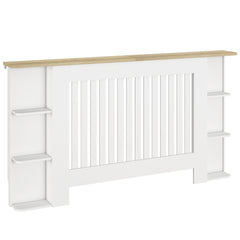 Kozy Radiator Cover with Open Storage Shelves, Vertical Slatted Cabinet Shelf Heater Cover for Living Room, Hallway, Large, White (H: 83 / W: 152 / D: 19 cm)