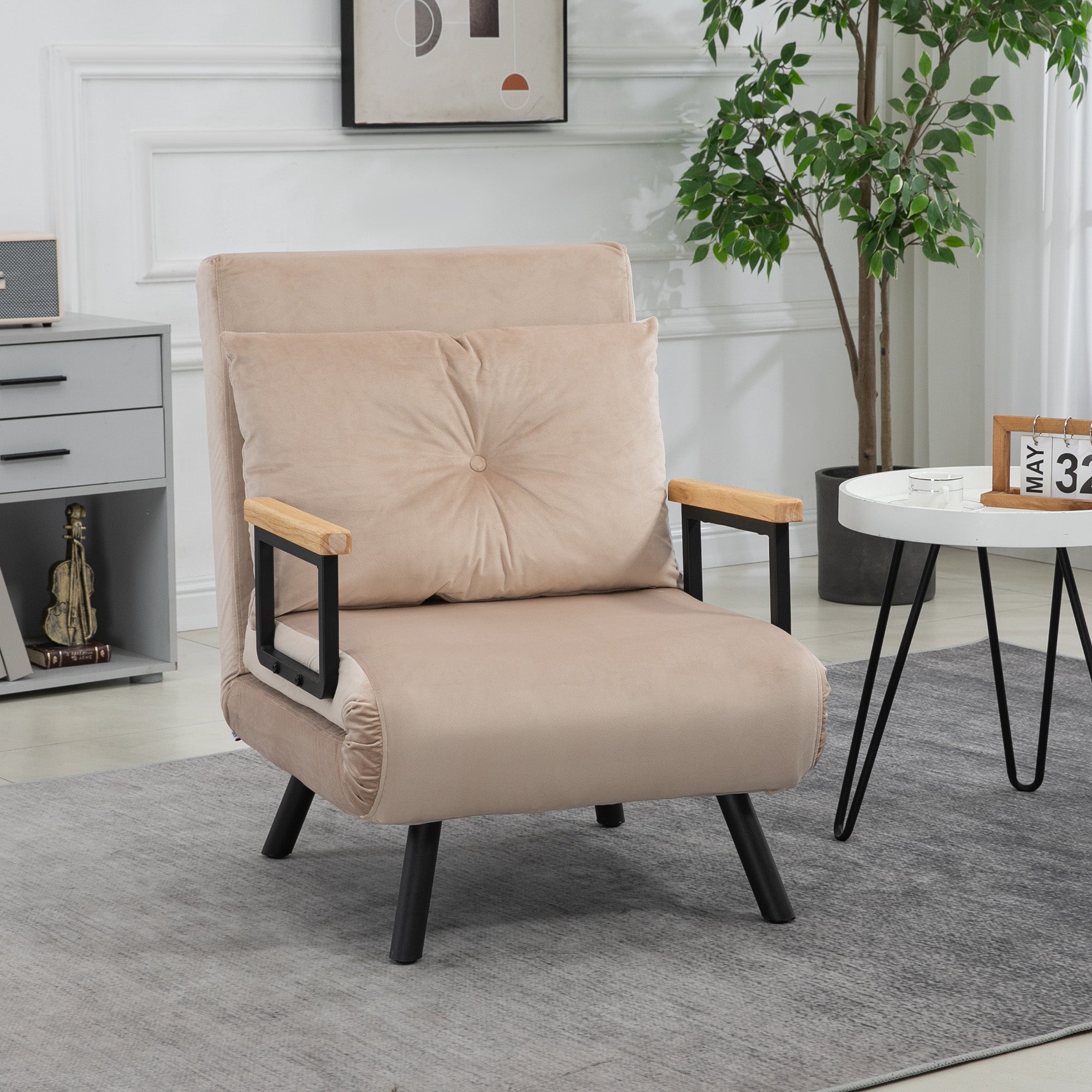 HOMCOM Click Clack Chair Bed, Convertible Single Chair Couch with 2 Cushions, for Living Room, Bedroom, Beige