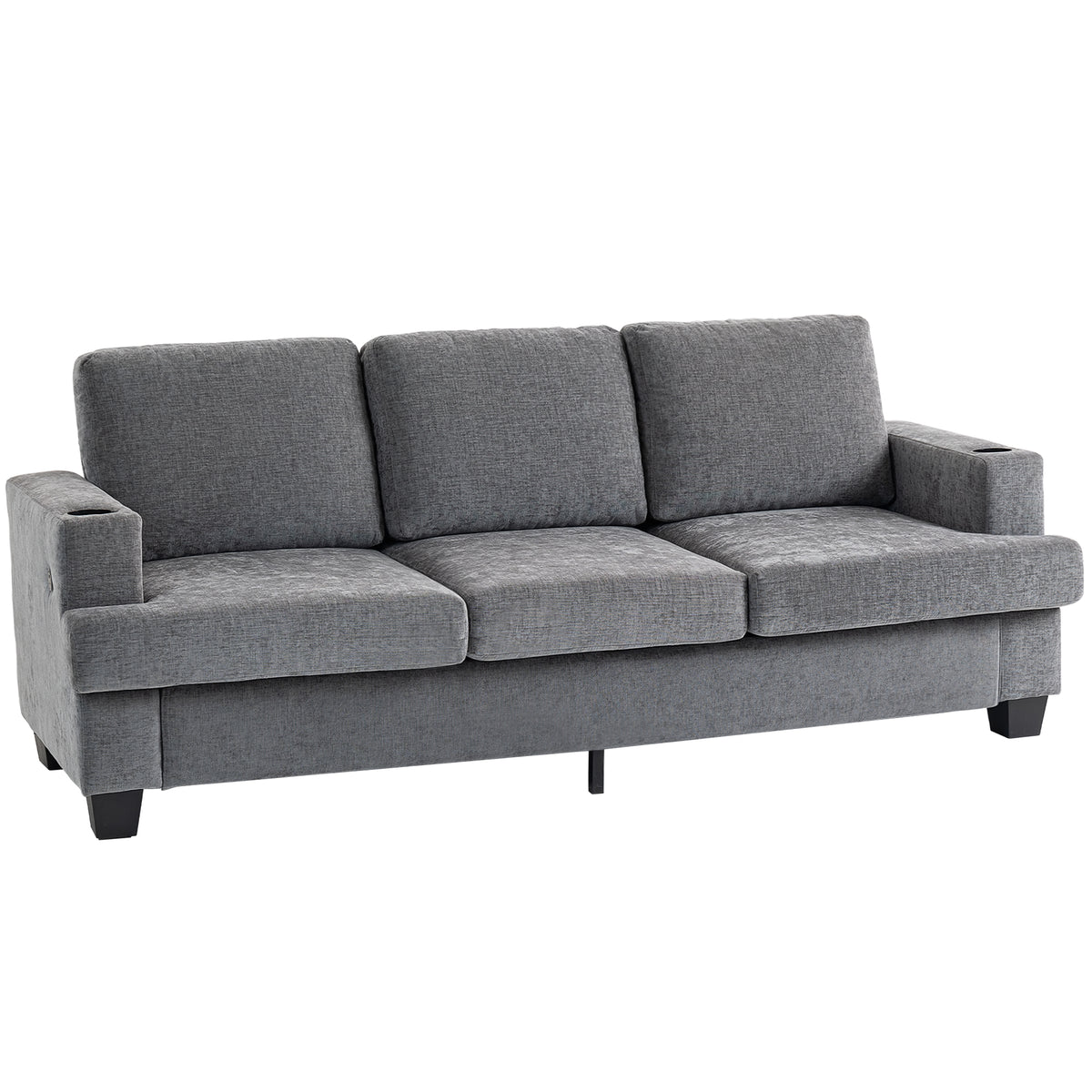 Kozy - 3 Seater Sofa with USB Ports & Cup Holders - Grey