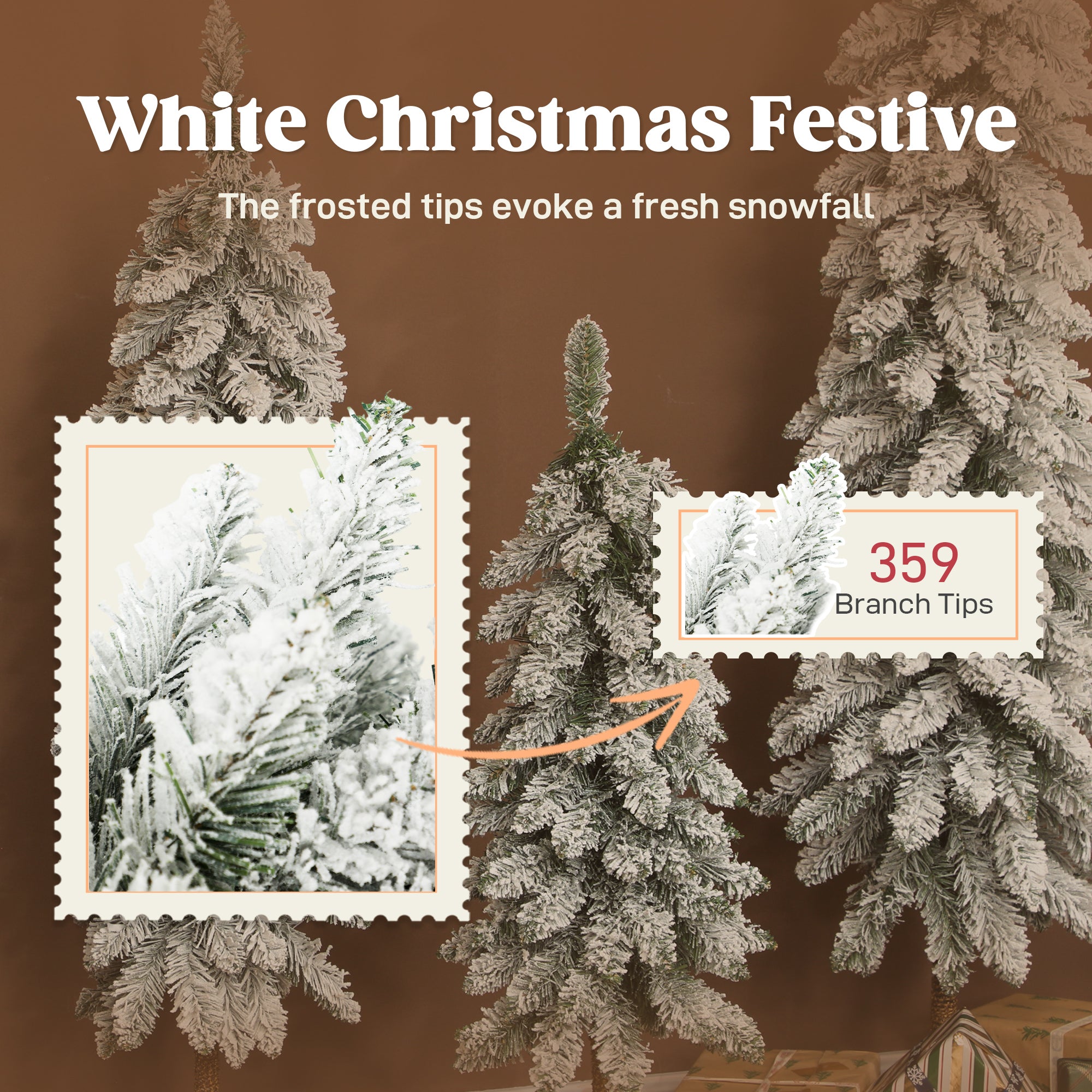 Kozy - Set of 3 Pencil Flocked Christmas Tree, 3ft 4ft 5ft