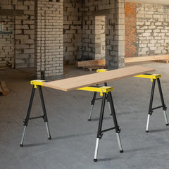 Kozy 2PCS Saw Horse Twin Pack Folding Workbench Adjustable Metal Trestle Stands with Non-slip EVA Surface for Sawing Work Max Load 100kg