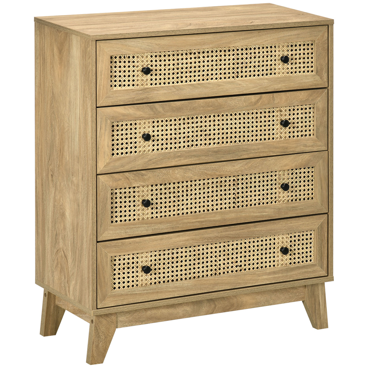 Kozy Storage Cabinet, 4-Drawer Unit with Rattan Element for Bedroom, Living Room, 80cmx35cmx95cm, Wood Effect