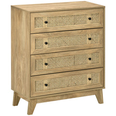 Kozy Storage Cabinet, 4-Drawer Unit with Rattan Element for Bedroom, Living Room, 80cmx35cmx95cm, Wood Effect