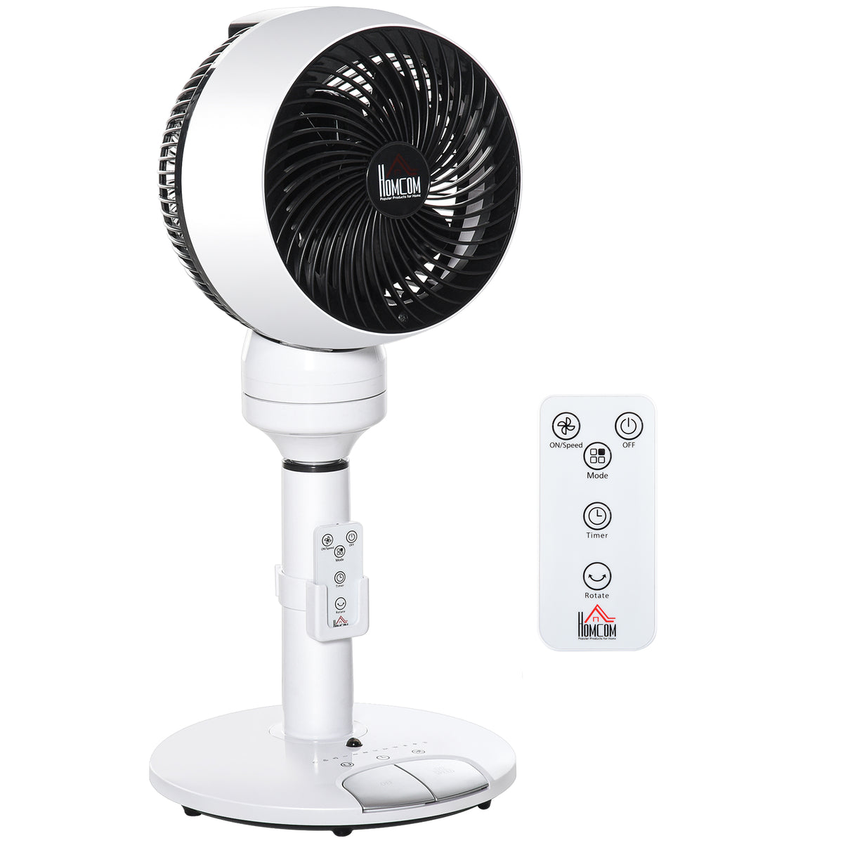 Kozy 9'' Air Circulator Fan 3 Speed 3 Mode, 70° Oscillation 90° Vertical Tilt, Height Adjustable, Remote Controller, for Living Room, Bedroom, Office, Black and White