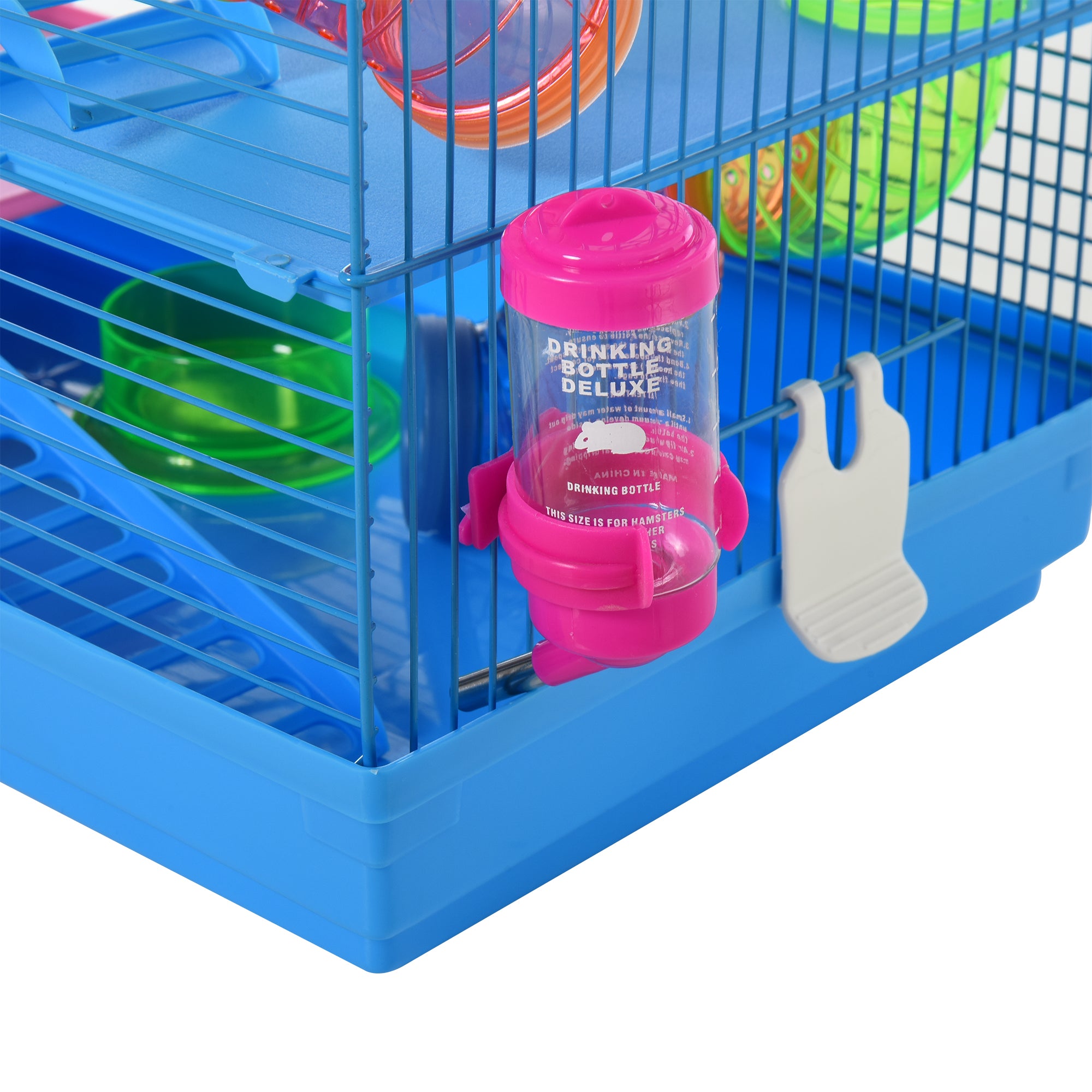 PawHut Hamster Habitat, 5 Tier Cage with Exercise Wheels, Tunnel, Water Bottle, Dishes, Ladder, Blue