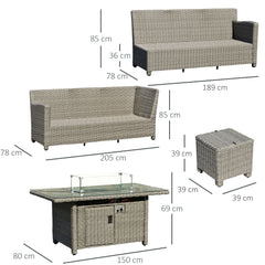 Kozy 8-Seater Outdoor PE Rattan Sofa Set Conversation Set w/ Fire Pit Table, L-Shape Sofa, Footstool and Furniture Cover