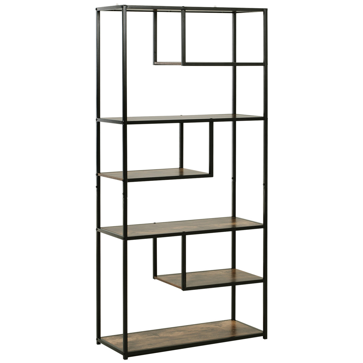 Kozy 6 Tier Bookcase, Industrial Tall Shelf Unit with Steel Frame for Home Office, Study, Living Room, Hallway, 82 x 33.5 x 175 cm, Rustic Brown and Black