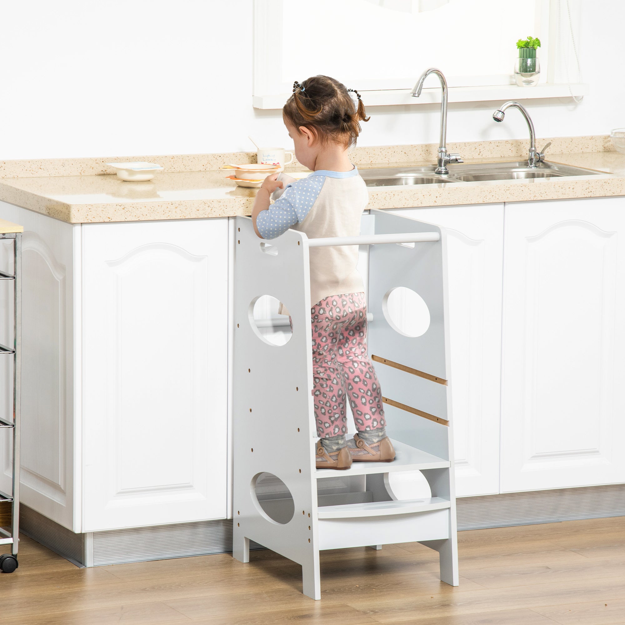 Kozy Kids Step Stool Toddler Kitchen Stool Tower with Adjustable Standing Platform, Grey