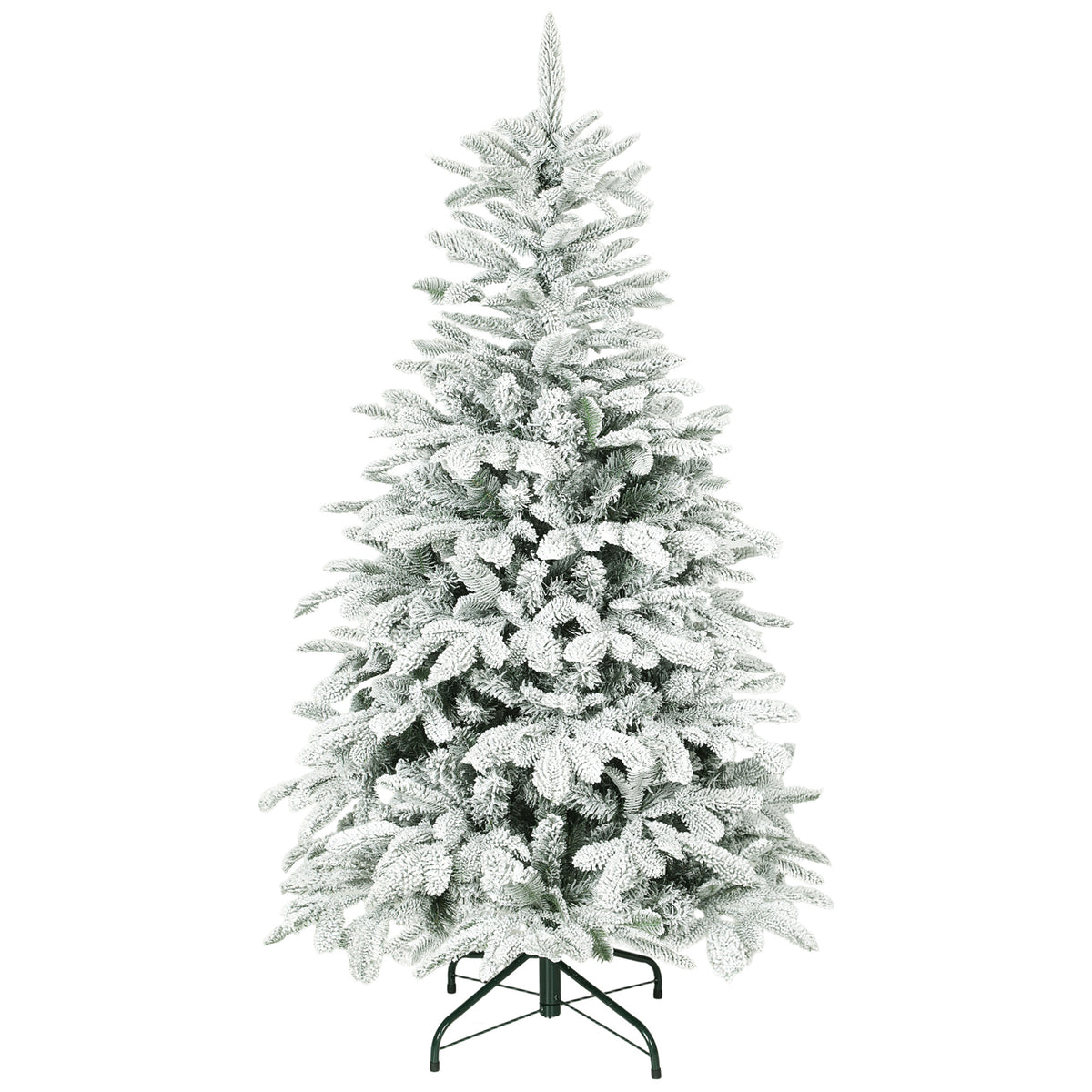 Kozy - 5 ft Artificial Flocked Christmas Tree with 717 Branches, Hinged Xmas Tree with Foldable Metal Stand, Easy Assembly for Home Office Decor