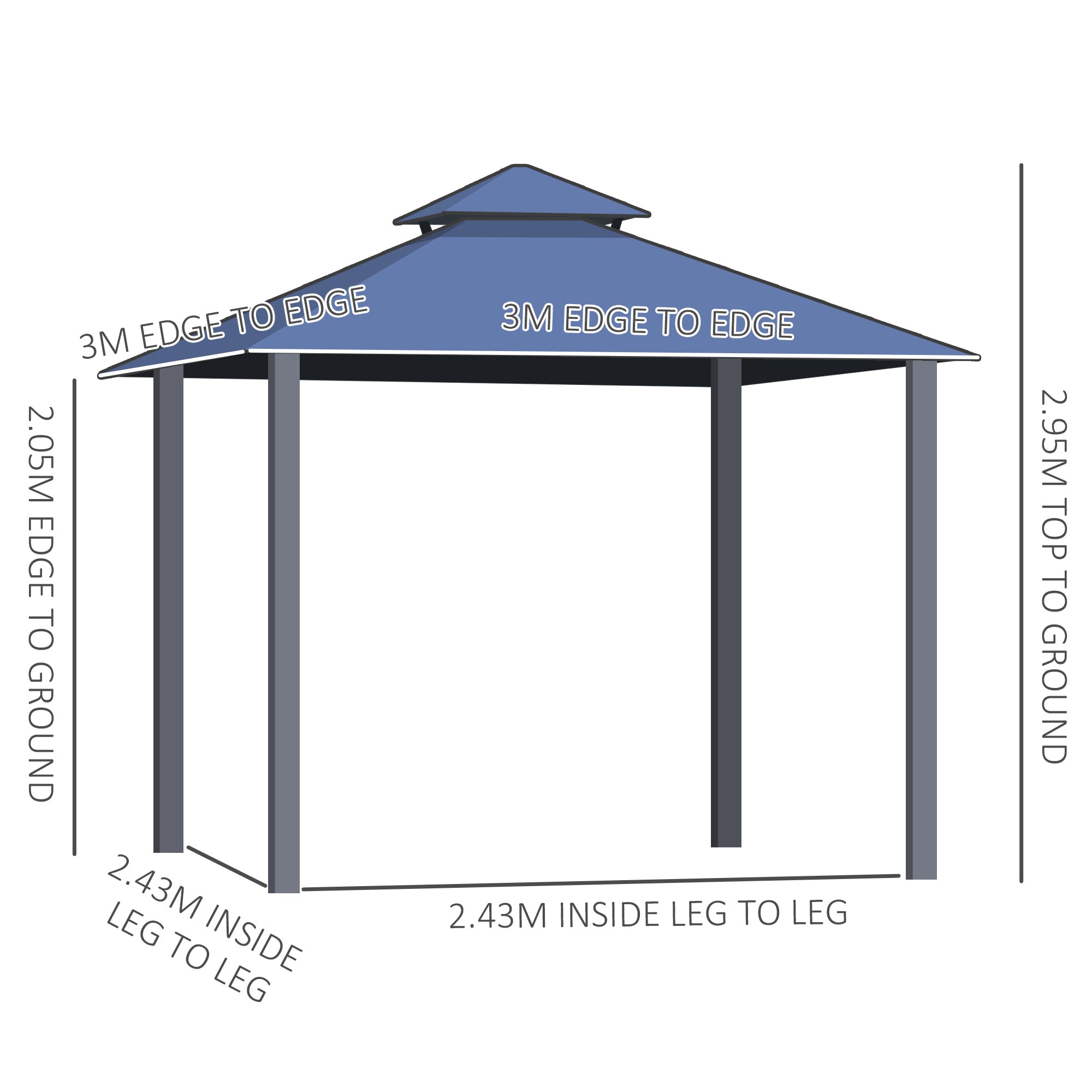 Outsunny 3 x 3(m) Polycarbonate Hardtop Gazebo Canopy with Double