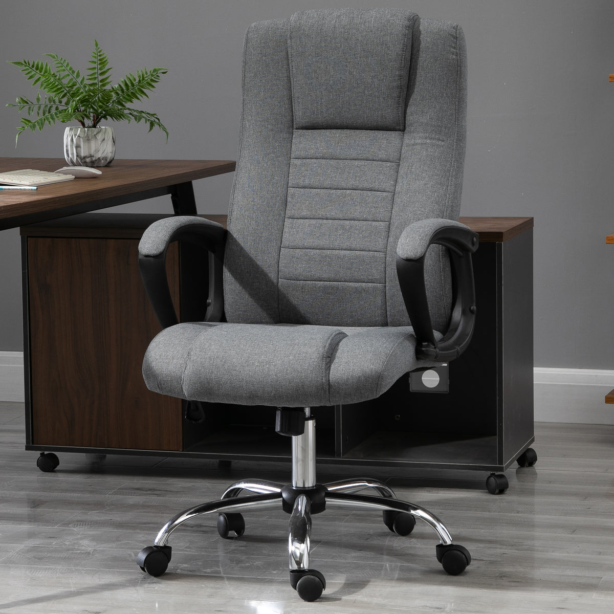 Vinsetto High Back Office Chair 360° Swivel Chair Adjustable Height Tilt Function Linen Deep Grey 62W x 62D x 110