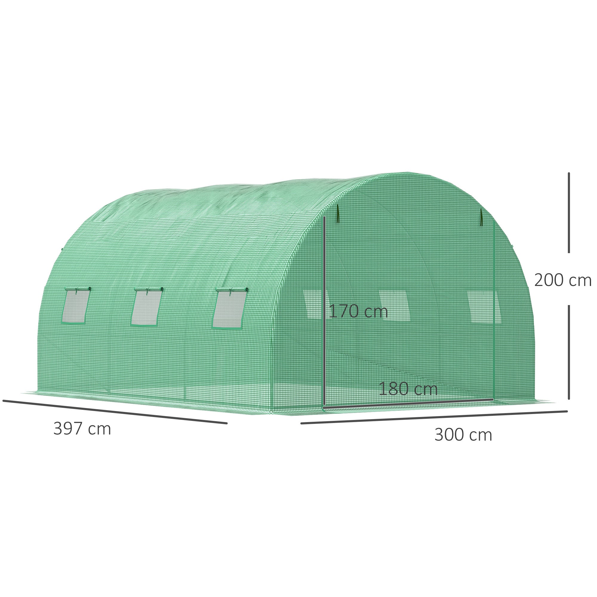 Kozy Walk-in Polytunnel Greenhouse, Outdoor Garden Tunnel Greenhouse Tent with Zipped Roll-Up Door and 6 Mesh Windows, 4 x 3M