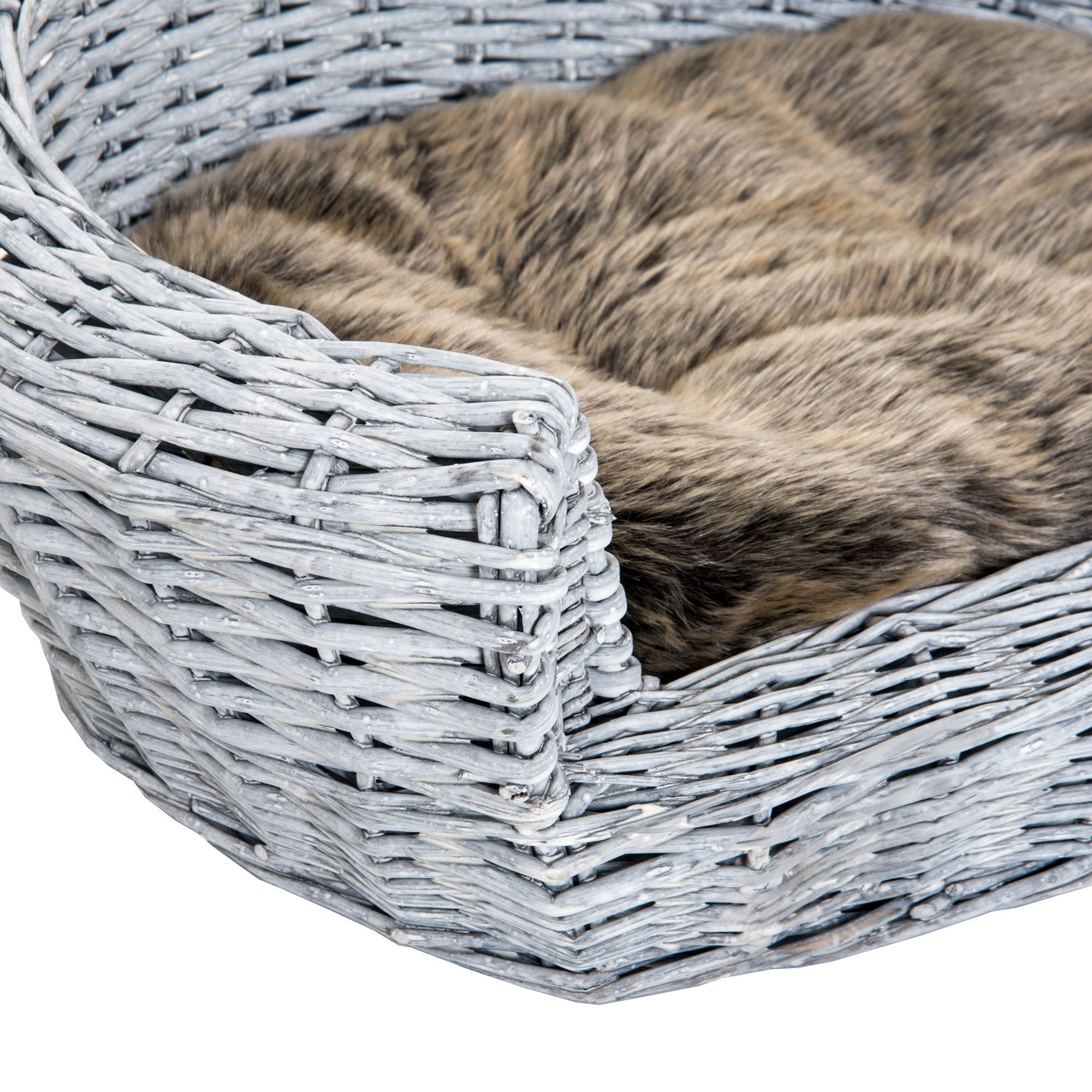 PawHut Pet Sofa Bed, Willow Rattan Basket with Soft Cushion, Durable, for Cats & Small Dogs, 57L x 46W x 17.5H cm, Grey