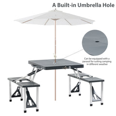 Outsunny Portable Folding Picnic Table and Chair Set, Aluminium Frame Dining Furniture with Four Chairs for Camping, BBQ Party, Suitcase Design, Blue