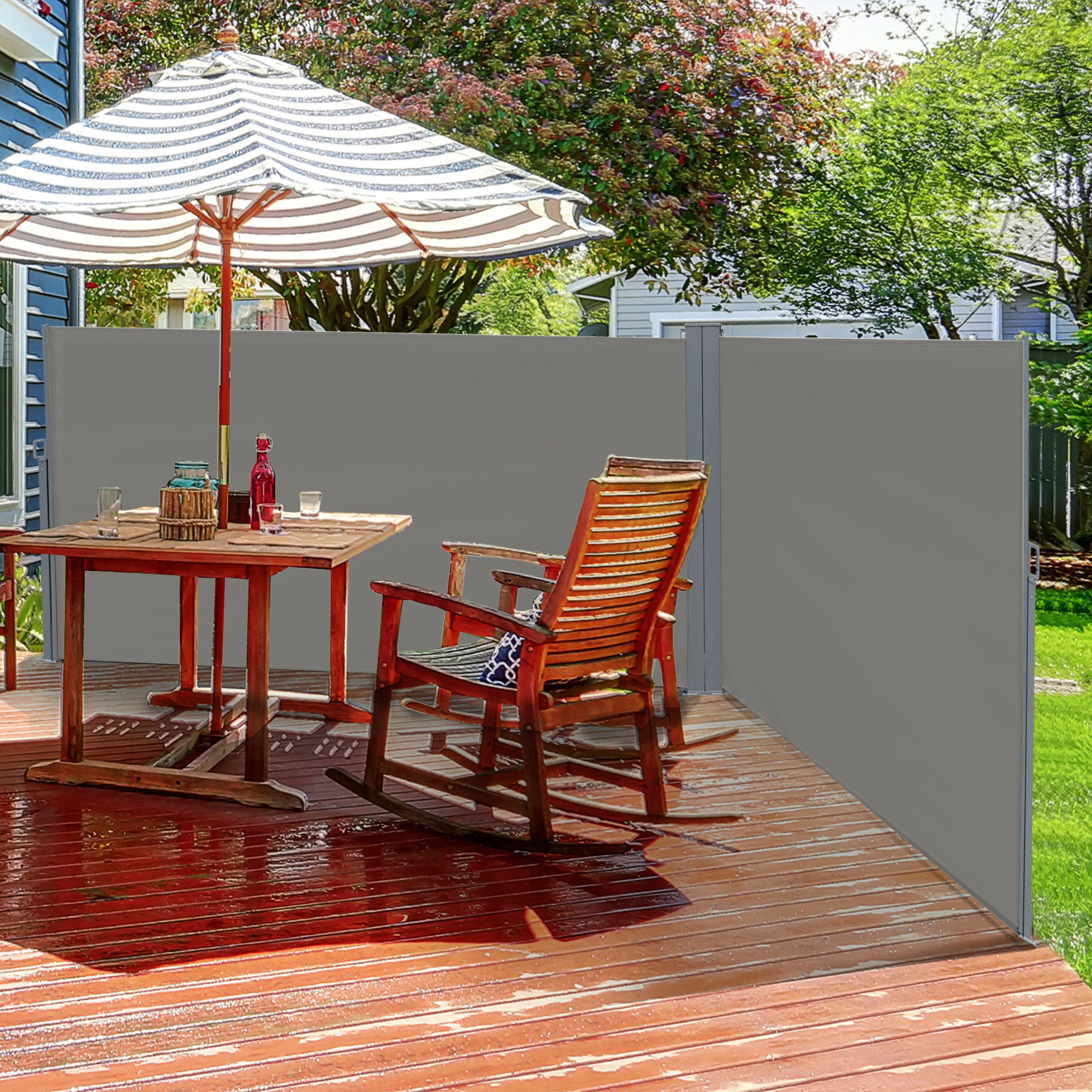 Kozy 6 x 2m Retractable Sun Side Awning Screen Fence Patio Garden Wall Balcony Screening Panel Outdoor Blind Privacy Divider – Grey