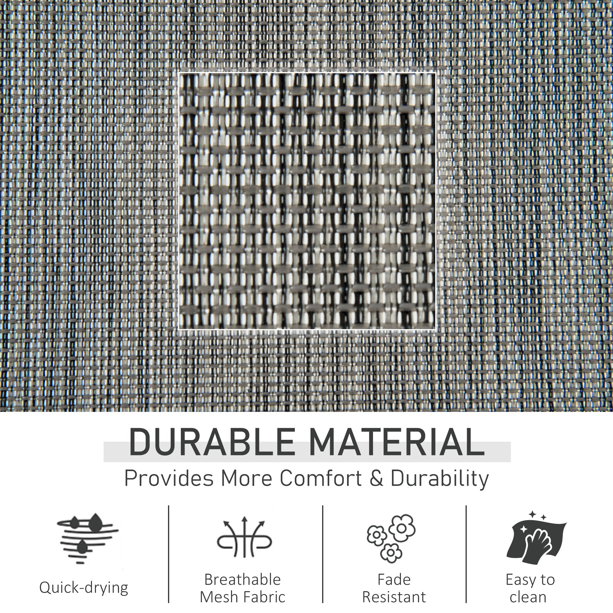 Kozy Outdoor Garden Rocking Chair, Patio Sun Lounger Rocker Chair with Breathable Mesh Fabric, Removable Headrest Pillow, Armrest, Side Storage Bag, Dark Grey