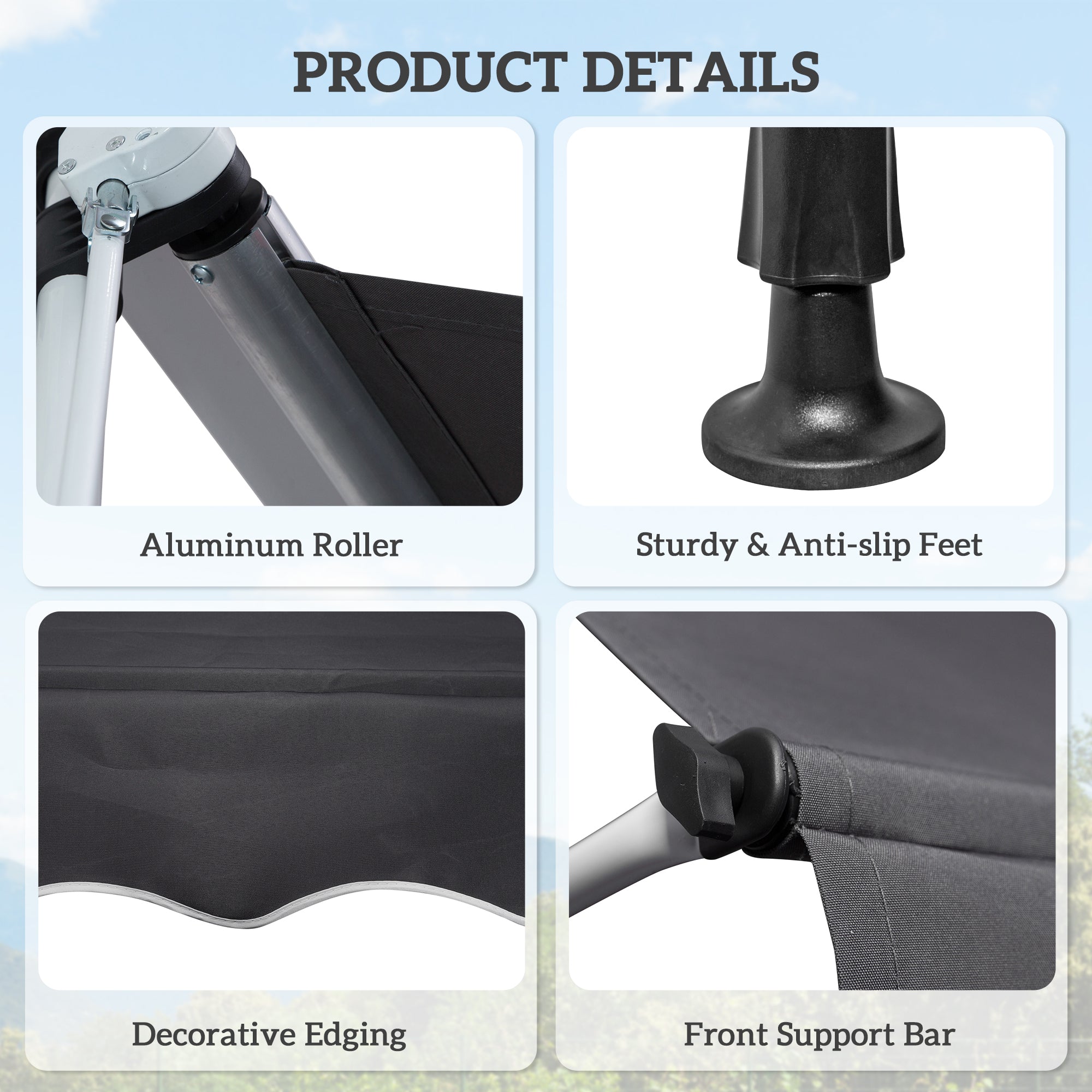 Kozy Balcony 2 x 1.5m Manual Adjustable Awning DIY Patio Clamp Awning Canopy Retractable Shade Shelter Easy to Move for Balcony, Grey