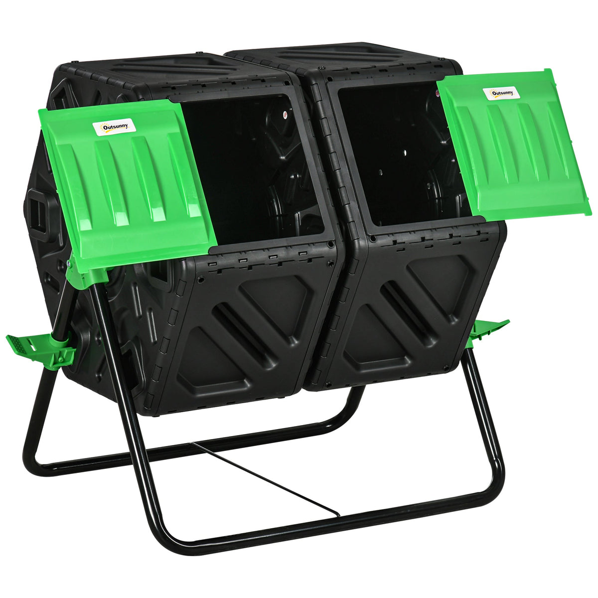 Outsunny Dual Chamber Garden Compost Bin, 130L Rotating Composter, Compost Maker with Ventilation Openings and Steel Legs | Aosom UK