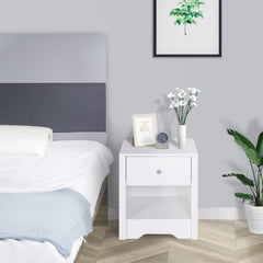 HOMCOM Solid Wood Bedside Cabinet with Drawer and Shelf, Nightstand Chest for Bedroom Furniture, White | Aosom UK