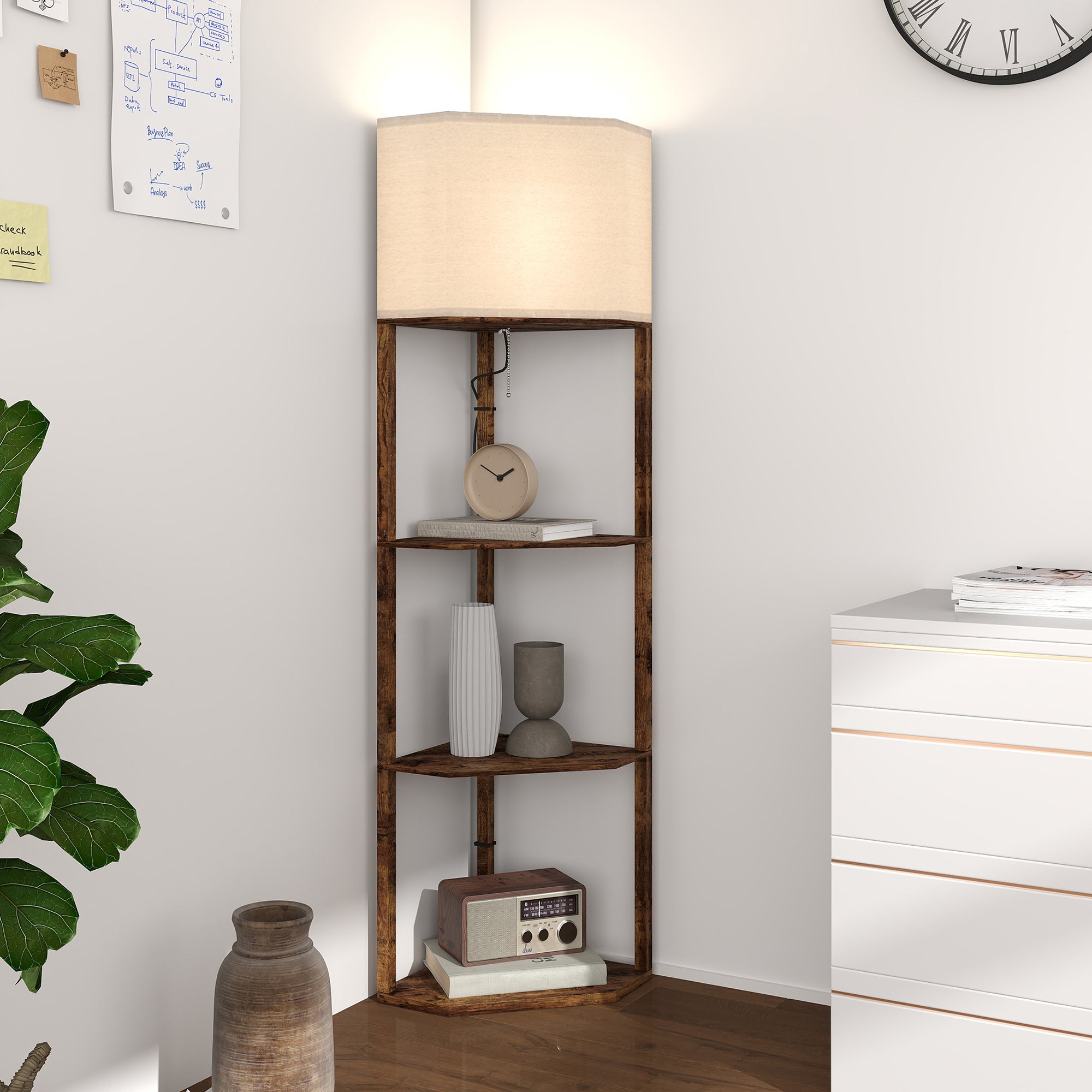 Kozy Corner Floor Light, with Shelves - Wood-Effect