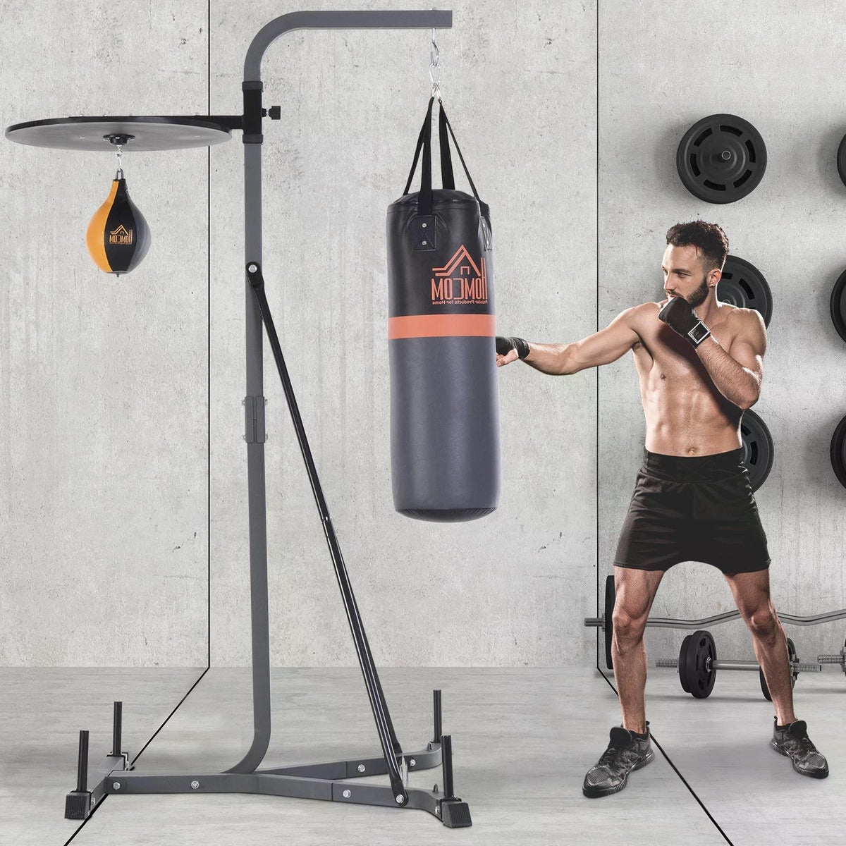 HOMCOM Freestanding Duo Punch Training Punchbag Sandbag  Adjustable Height Home Agility Training Steel Frame