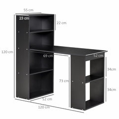 HOMCOM 120cm Modern Computer Desk Bookshelf  Writing Table Workstation PC Laptop Study Home Office 6 Shelves Black