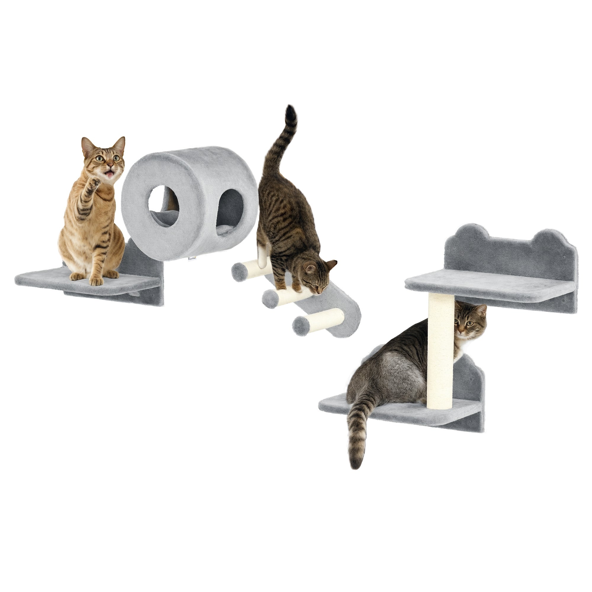 Kozy - 4PCs Wall-Mounted Cat Tree, with Steps, Perch, Cat House - Grey